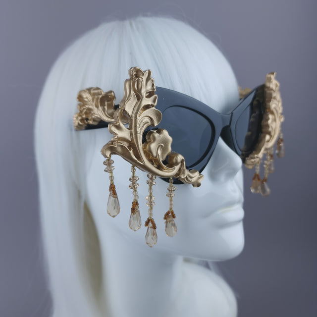 "Jezebeth" Black & Gold Filigree Sunglasses