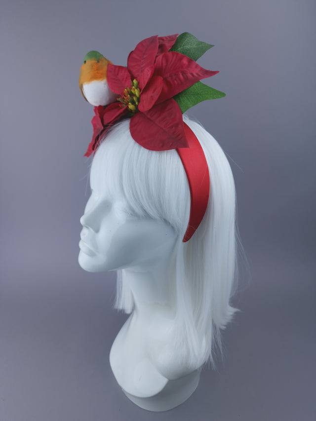 Large Red Poinsettia & Robin Xmas Headdress