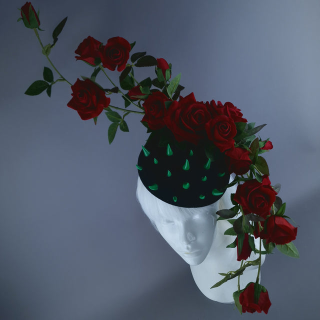 "Caresse De Roses" Red Rose & Thorns Fascinator Hat