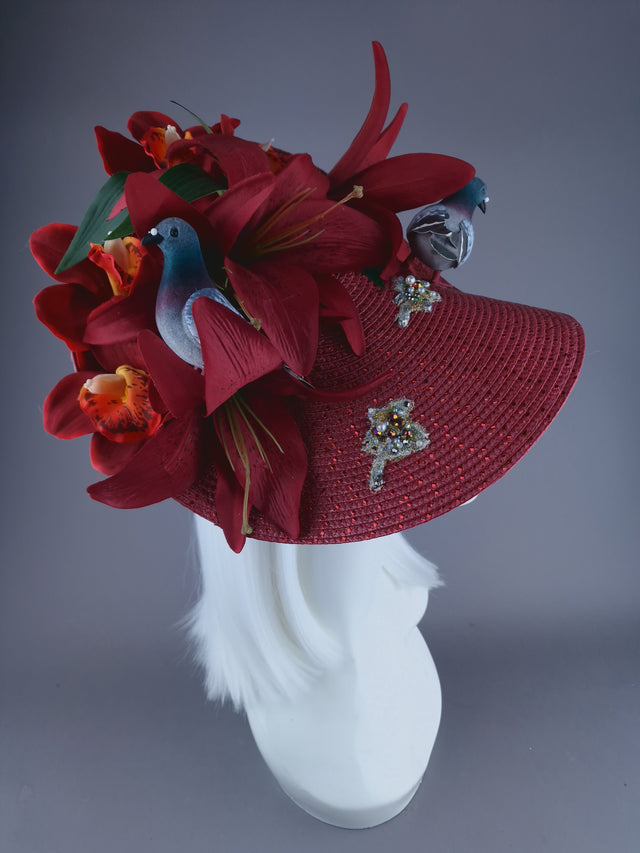 "Curses" Kitsch Glitter Pigeon Poop Red Fascinator Hat