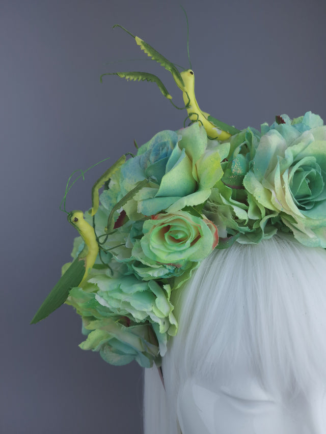 "Seduction"Green Flower & Praying Mantis Headdress