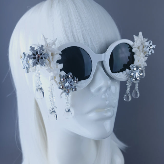 "Neve" White Snow Flake Jewel Sunglasses