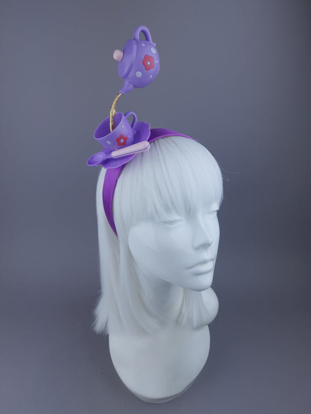 Pearls & Swine Headpiece Purple Teapot Pouring into Teacup