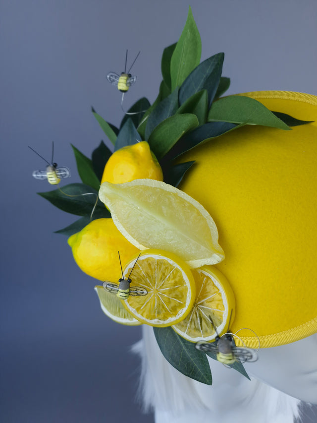 "Ludo" Yellow Lemon & Bees Fascinator Hat