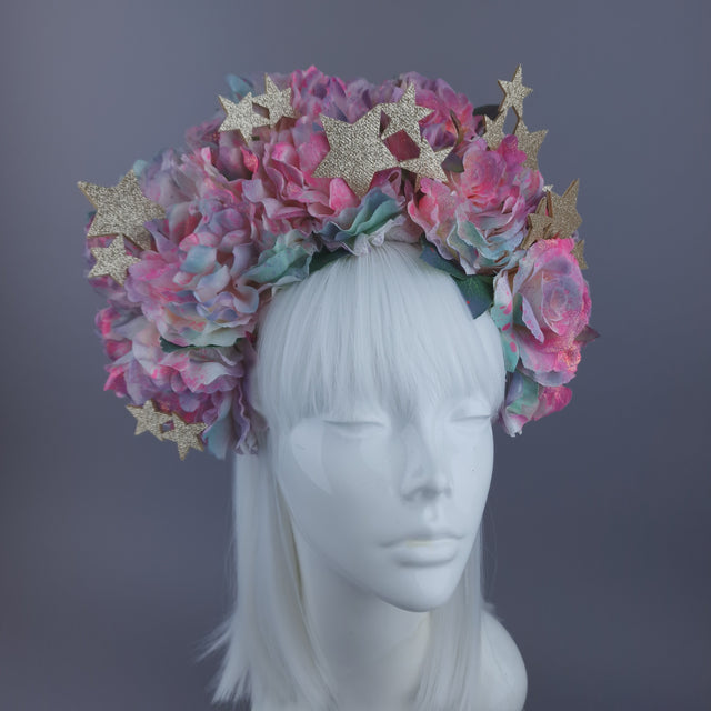 "Heavenly" Pastel Flower & Gold stars Headdress & Neckpiece