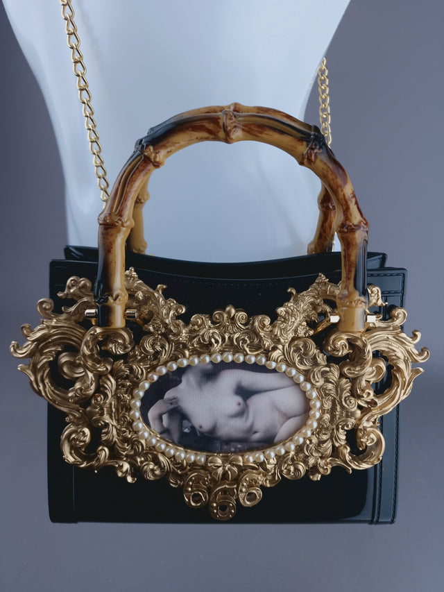 "Femme Noir" Black & Gold Filigree Handbag