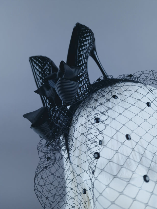 "Sex Kitten" Black High Heels Veil Headdress