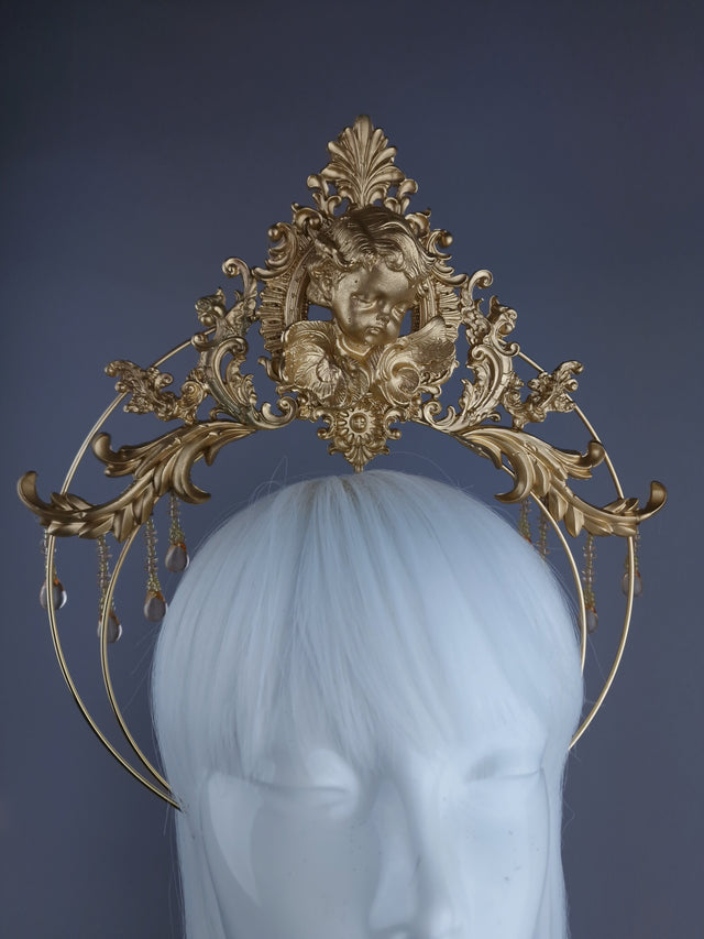 "Angelica" Gold Filigree & Cherub Halo