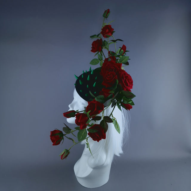 "Caresse De Roses" Red Rose & Thorns Fascinator Hat