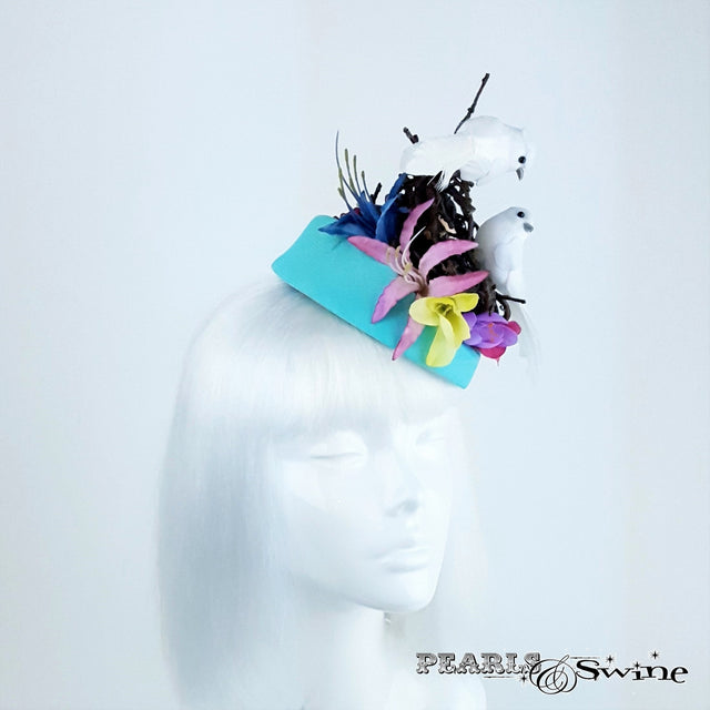 Turquoise based Bird's nest hat