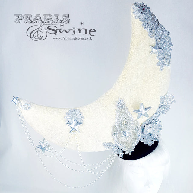 "Selenophile" OTT Glittery Pearl Moon Hat