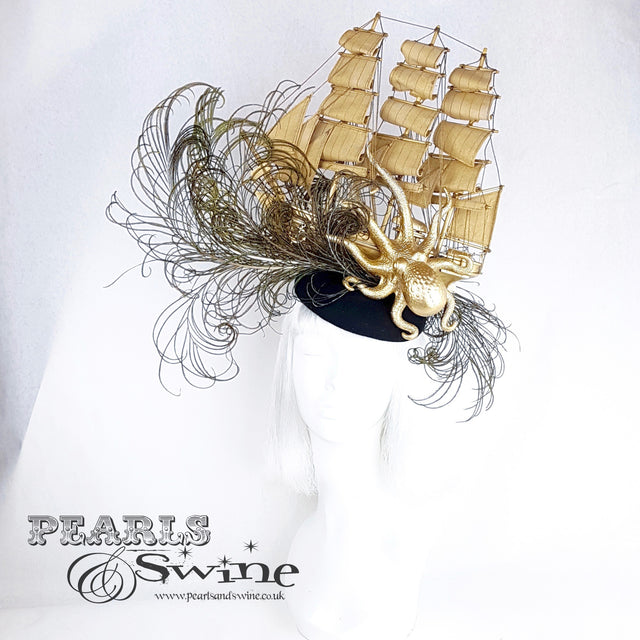 "Tempesta" Gold Ship & Kraken Octopus Hat