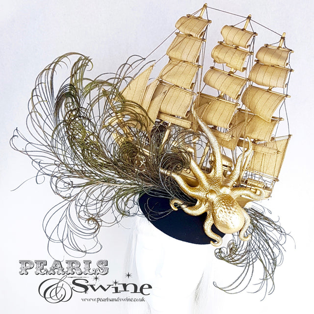 "Tempesta" Gold Ship & Kraken Octopus Hat