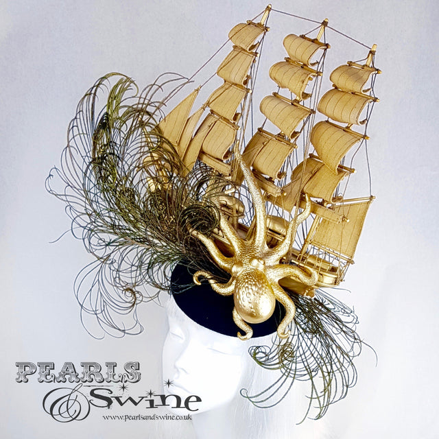 "Tempesta" Gold Ship & Kraken Octopus Hat