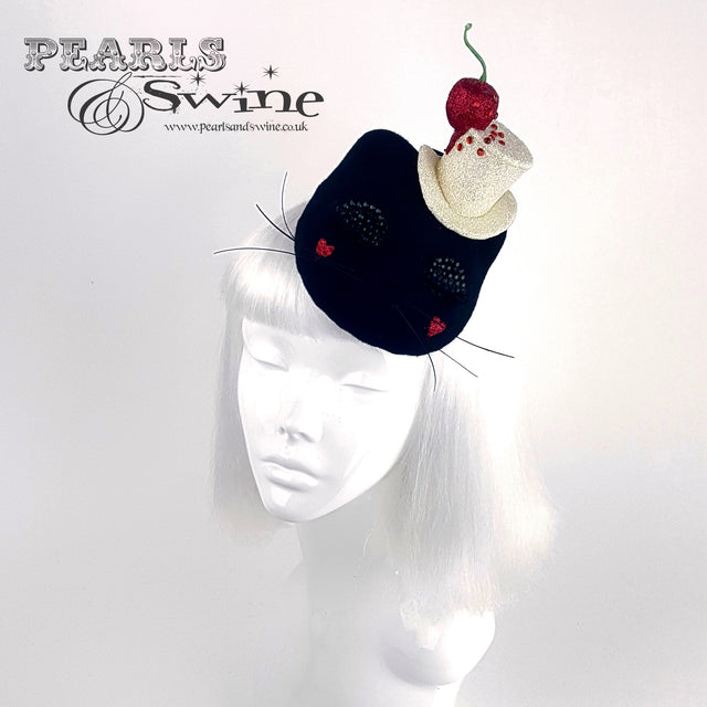 "Meow" Black Cat Cherry Hat