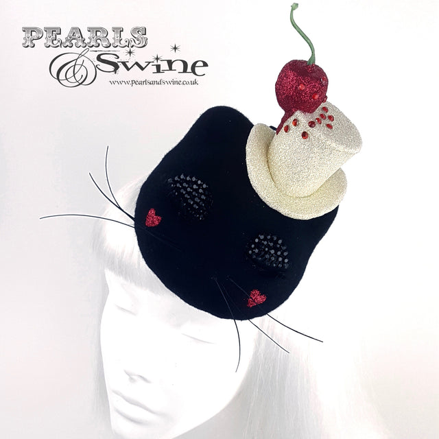 "Meow" Black Cat Cherry Hat