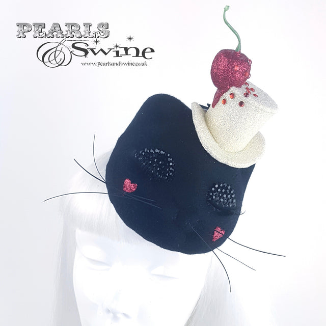 "Meow" Black Cat Cherry Hat