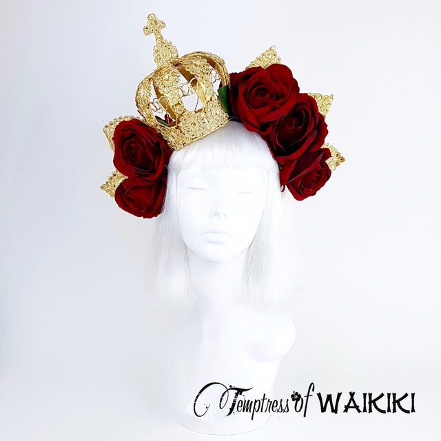 "Lucrezia" Red Rose & Crown Hat