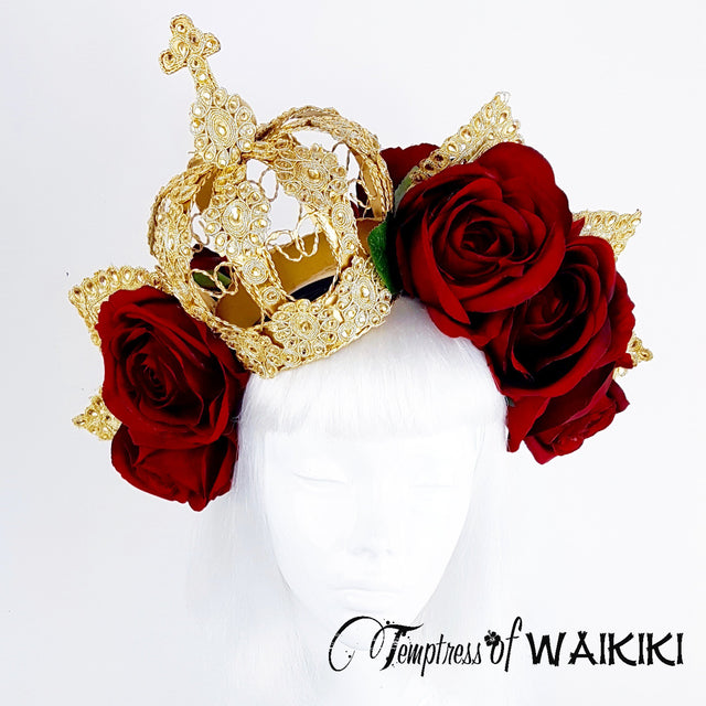 "Lucrezia" Red Rose & Crown Hat