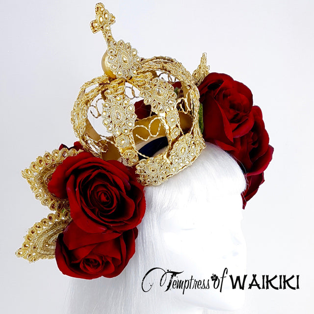 "Lucrezia" Red Rose & Crown Hat
