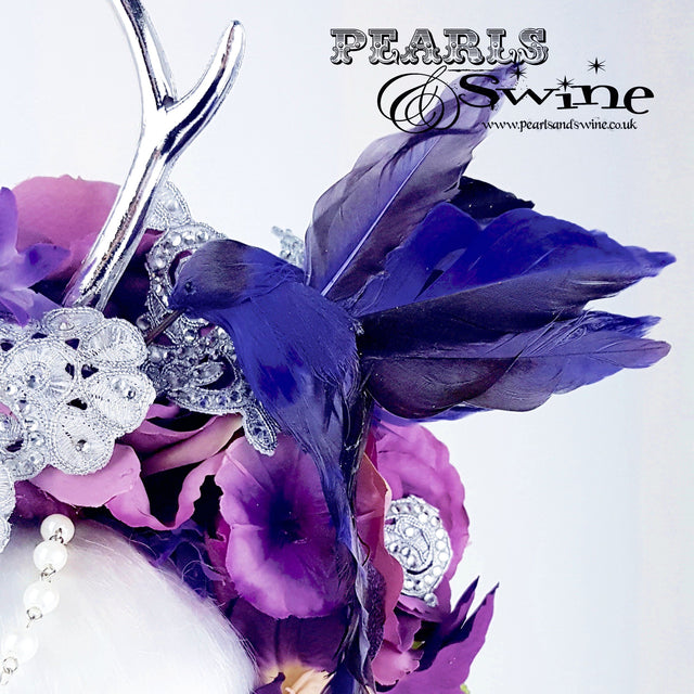 "Avalon" Purple Crown & Bird Floral Antler Headpiece