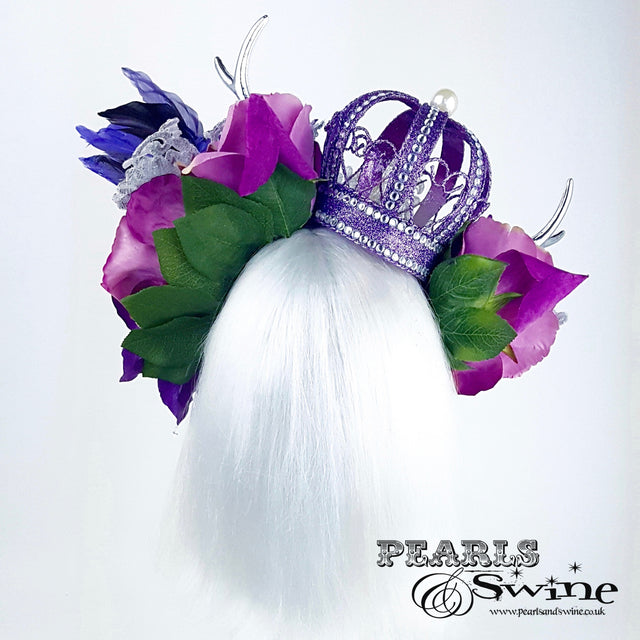 "Avalon" Purple Crown & Bird Floral Antler Headpiece
