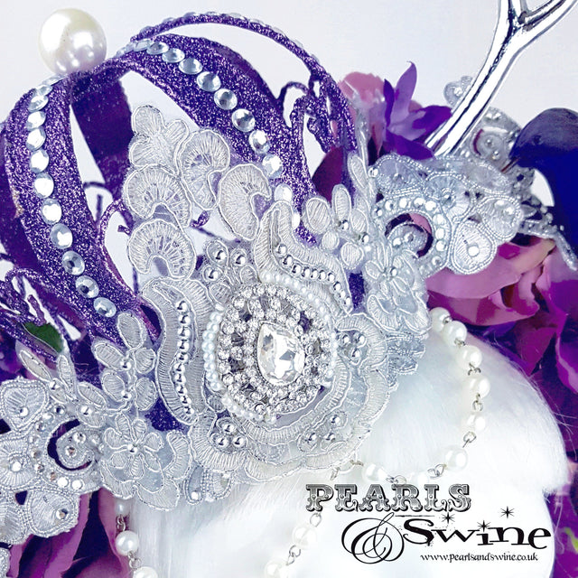 "Avalon" Purple Crown & Bird Floral Antler Headpiece