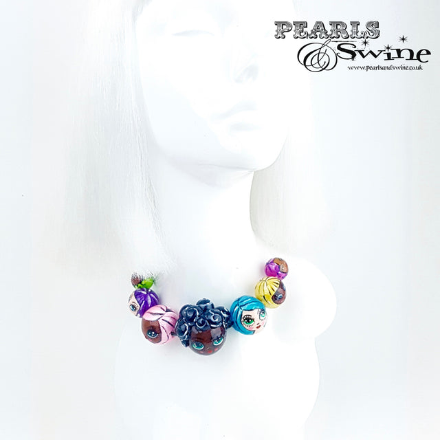 "A Row of Poppets" DollFace Necklace