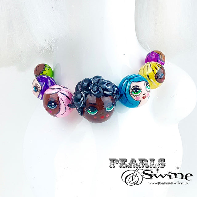 "A Row of Poppets" DollFace Necklace