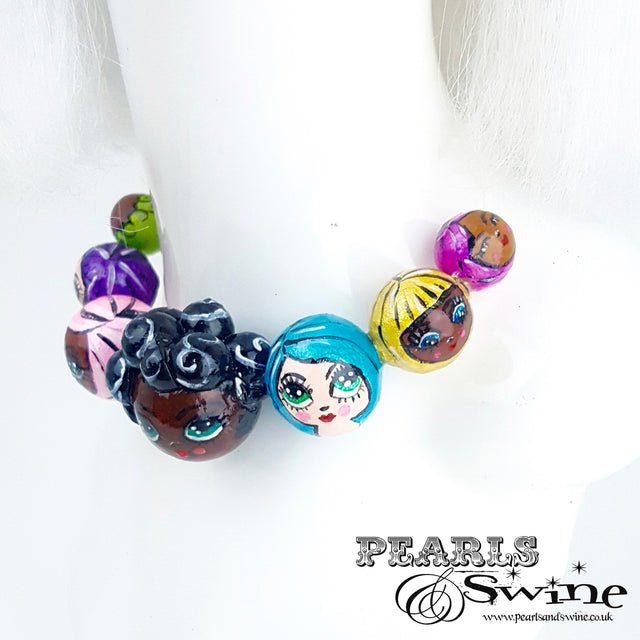 "A Row of Poppets" DollFace Necklace