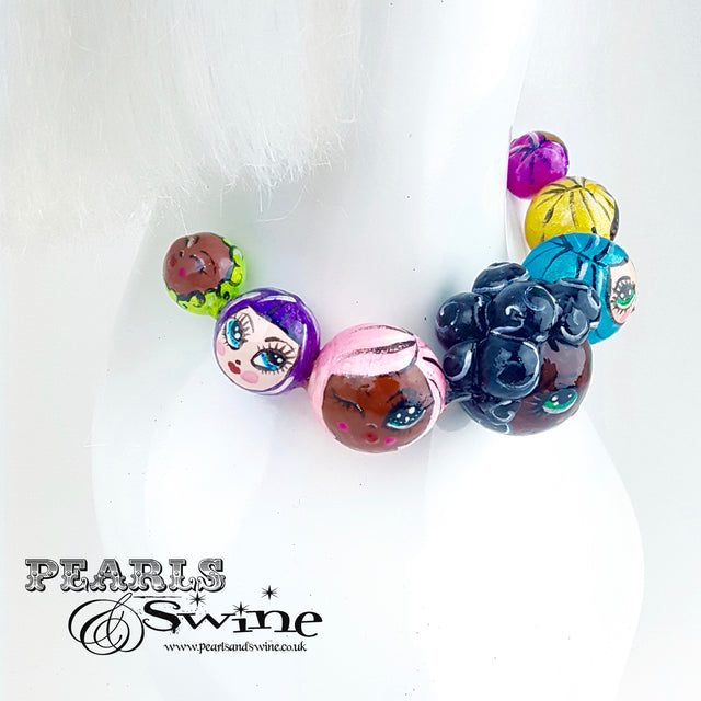 "A Row of Poppets" DollFace Necklace