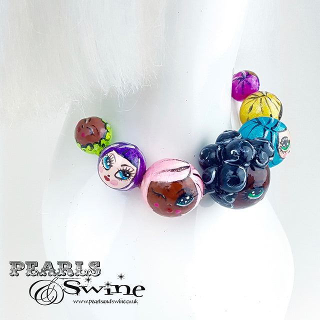"A Row of Poppets" DollFace Necklace