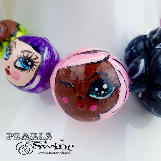 "A Row of Poppets" DollFace Necklace