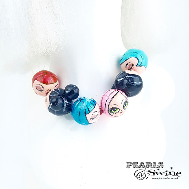 "Kissing Poppets" Bubble DollFace Necklace