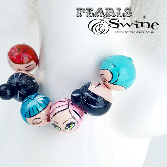 "Kissing Poppets" Bubble DollFace Necklace