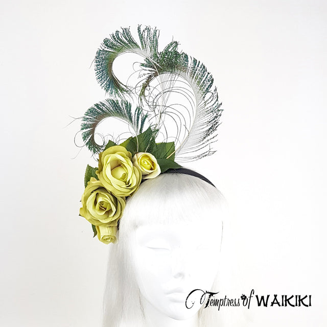 "Ordella" Lime Green Peacock Headdress