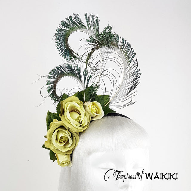 "Ordella" Lime Green Peacock Headdress