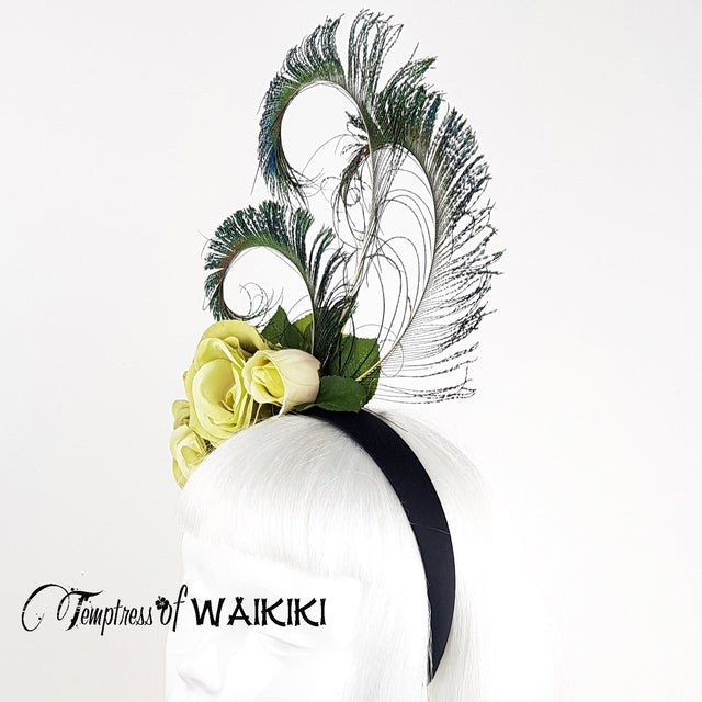 "Ordella" Lime Green Peacock Headdress