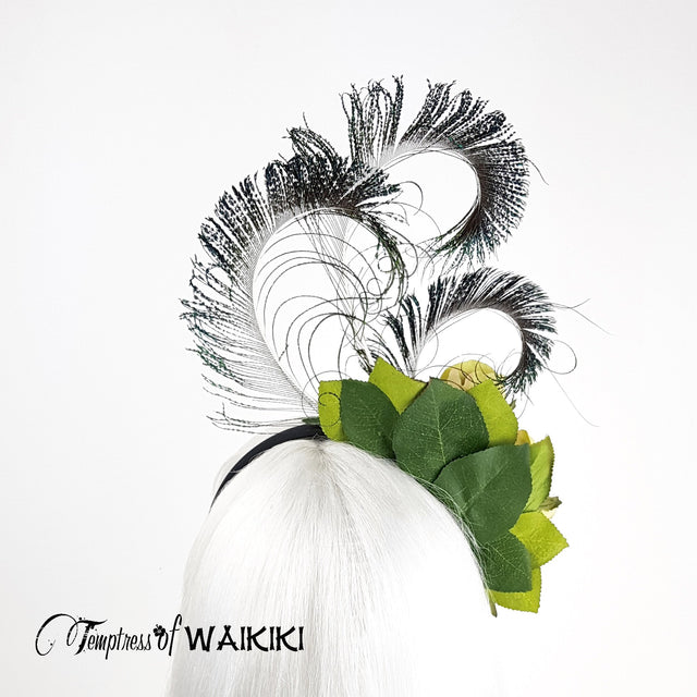"Ordella" Lime Green Peacock Headdress