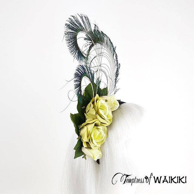 "Ordella" Lime Green Peacock Headdress