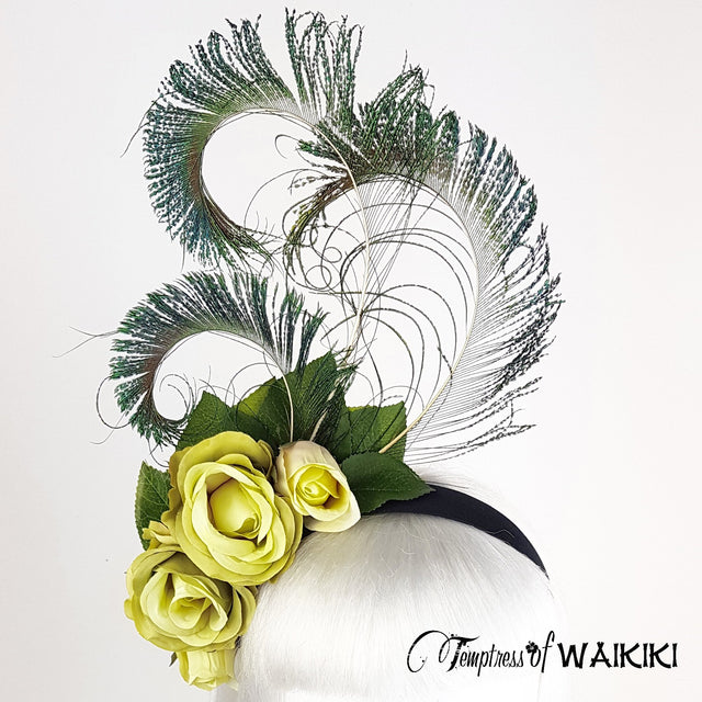 "Ordella" Lime Green Peacock Headdress