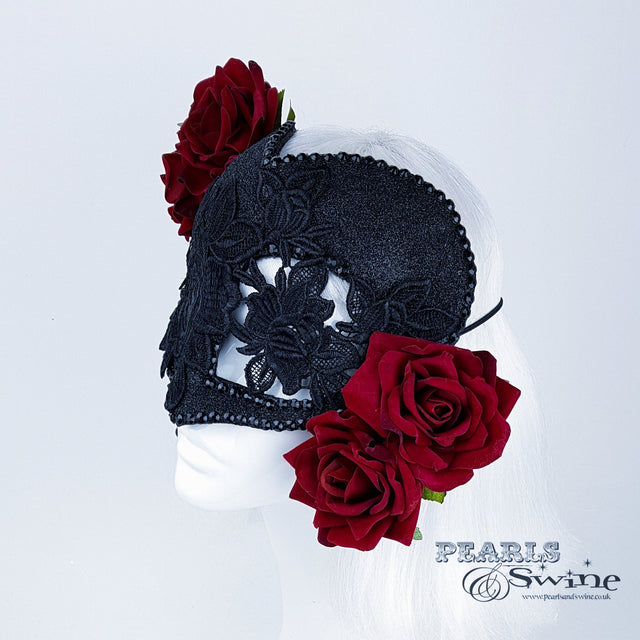 "Rozalia" Black Jewelled Heart Rose Mask