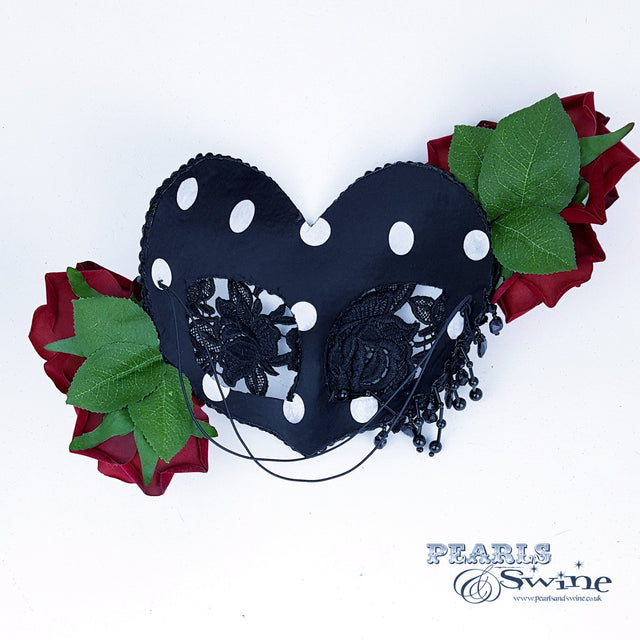 "Rozalia" Black Jewelled Heart Rose Mask
