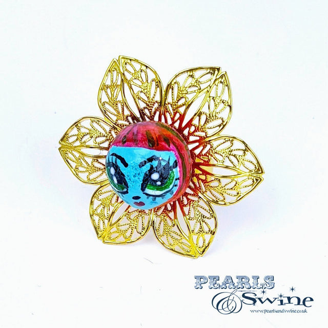 "Pixie" Big Eyed DollFace Ring