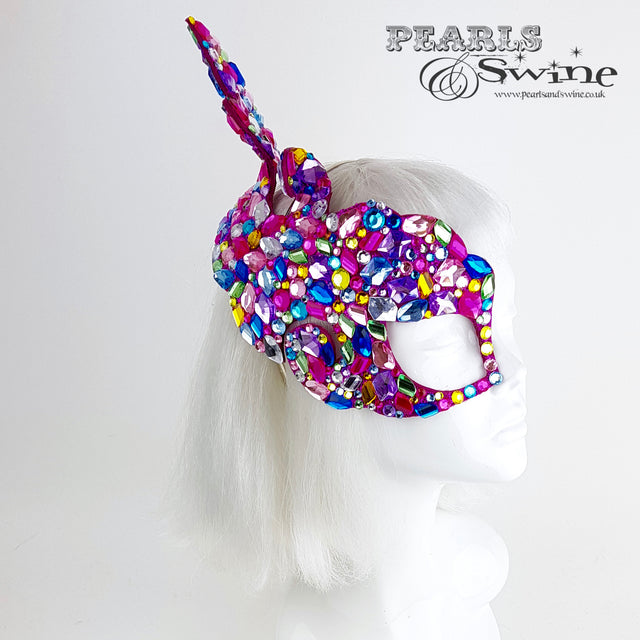 "Discobaby" 80s Inspired Rainbow Jewel Half Mask