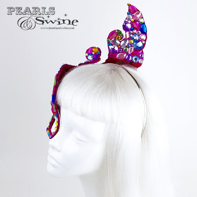 "Discobaby" 80s Inspired Rainbow Jewel Half Mask