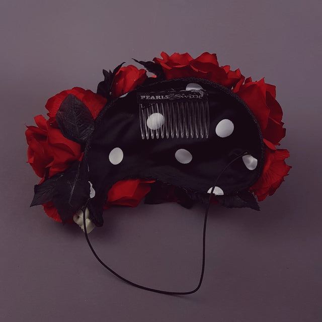 "Majesté" Red Rose & Pearl Headdress