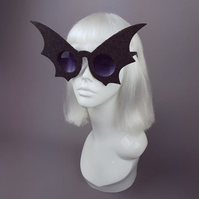 "The Night Flier" Black Glitter Bat Wing Sunglasses