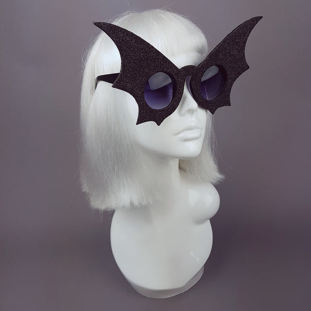 "The Night Flier" Black Glitter Bat Wing Sunglasses