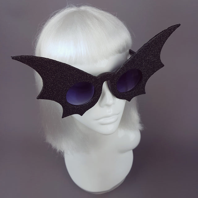 "The Night Flier" Black Glitter Bat Wing Sunglasses